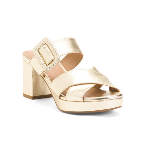 AQUATALIA Platino Made In Italy Leather Maurina Heeled Sandals - Picture 1 of 2